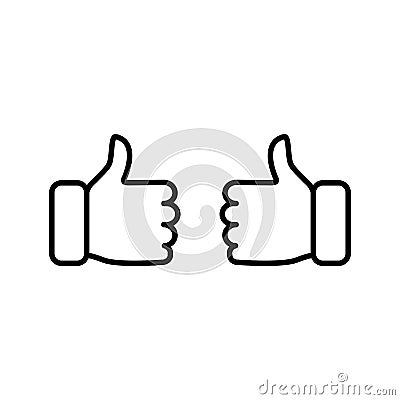 Thumbs up icon. Like line sign. Deal and agree outline symbol. Vector Illustration